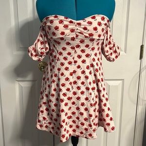 Forever 21 Floral Pink Dress Side Strap Pink and Red Flower Flowy Dress